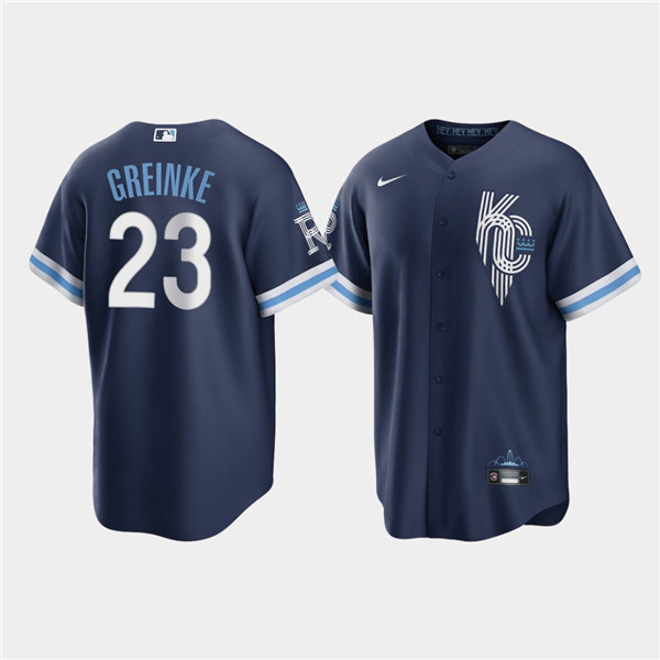 Men's Kansas City Royals #23 Zack Greinke 2022 Navy City Connect Cool Base Stitched Jersey Men's Kansas City Royals #23 Zack Greinke 2022 Navy City Connect Cool Base Stitched Jersey